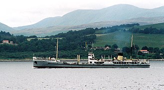 SS Shieldhall steams down the Firth of Clyde.
