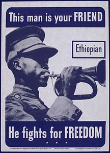 American poster during the Second World War depicting a bugler from the Ethiopian National Defence Force Band