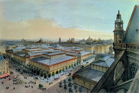 Les Halles by Victor Baltard (1853–70) seen from the roof of the church of Saint-Eustache