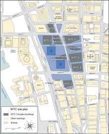 Map of rebuilt WTC area, with buildings in color