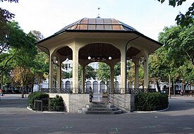 A bandstand (Musikpavillon) at Bürkliplatz in Zürich, Switzerland (1908)