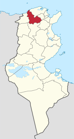 Map of Tunisia with Béja highlighted