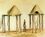 Early 19th century, South Africa. Bantu-speaking peoples of South Africa's variation of a hut, built on stilts, to protect themselves from lions and other predatory animals.