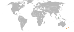 Map indicating locations of Brunei and New Zealand