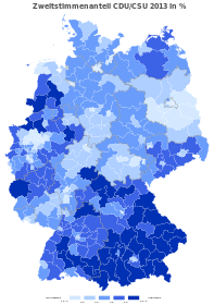 CDU/CSU ﻿15,4 – 35 % ﻿> 35 – 40 % ﻿> 40 – 45 % ﻿> 45 – 50 % ﻿> 50 – 63,2 %