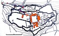 Layout of Shuri Castle in Japan; multiple baileys were built around the main hall