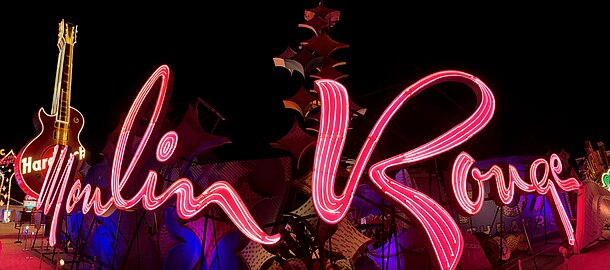 Moulin Rouge and Hard Rock Hotel and Casino guitar sign (2021)