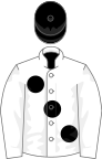 White, large black spots, black cap