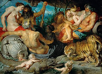 The Four Continents; by Peter Paul Rubens; c.1615; oil on canvas; 209 x 284 cm; Kunsthistorisches Museum, Vienna, Austria