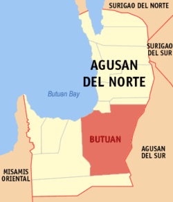 Map of Caraga with Butuan highlighted