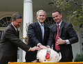 President George W. Bush at the 20th annual pardoning of the Thanksgiving turkey, 2008