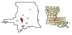 Location of Opelousas in St. Landry Parish, Louisiana.
