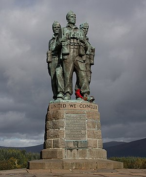Stone statue of three Second World War Commandos in the Scottish Highlands