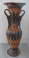 Attic black-figure loutrophoros-amphora with a prothesis scene, 510-500 BC