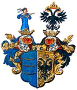 Gespaltenes Wappen des andreasischen Stammes mit Doppeladler