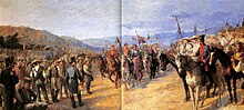 The Battle of Boyacá (1920) by Ricardo Acevedo Bernal depicts the Patriot Army triumphant after the conclusion of the battle with Bolívar and his officers at the center of the painting