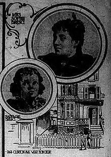 Portrait photograph of Sophie Bresci, daughter Madeleine, and their West Hoboken house