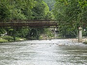 Walking bridge over the Oconaluftee River in Cherokee