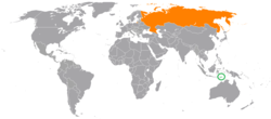 Map indicating locations of East Timor and Russia