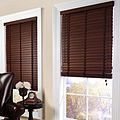 Faux wood blinds in use.