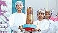 Saad bin Mohammed Al Mardhouf Al Saadi, minister of sports Oman unveils the trophy of the 2014 Tent Pegging World Cup along with Mohammed bin Issa Al Fairuz, the president of ITPF