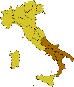 Map of Italy, highlighting South Italy