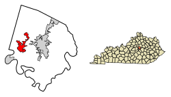 Location of Wilmore in Jessamine County, Kentucky.