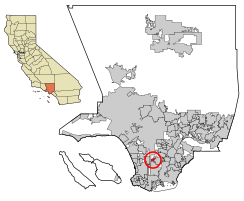 Location of West Rancho Dominguez in Los Angeles County, California.