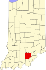 Map of Indiana highlighting Washington County
