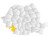 Map of Romania highlighting Mehedinți County