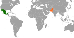 Map indicating locations of Mexico and Pakistan