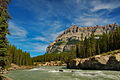 North Saskatchewan River with mountain peaks and the sky