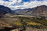 Nubra Valley with Diskit Gompa and town immediately below and Hunder in the distance