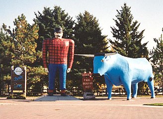 Paul Bunyan and Babe the Blue Ox in Bemidji, Minnesota, US (1936)