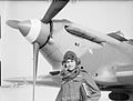 A Greek pilot in front of a British Hawker Hurricane at RAF Aqir, 1939-1943