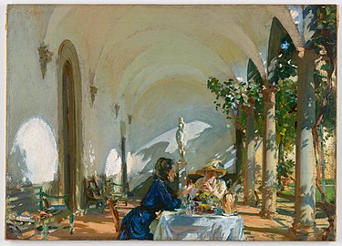 Breakfast in the Loggia by John Singer Sargent. Oil on canvas, 1910