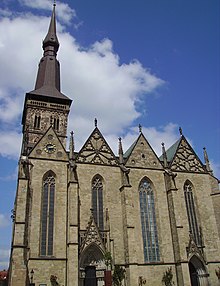 St. Marien (St. Mary's Church) in Osnabrück, viewed from the Marktplatz (market place).