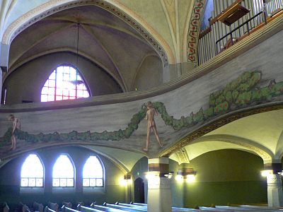 Interior of the cathedral with frescoes by Hugo Simberg in Tampere
