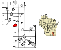 Location of Whitewater in Walworth County and Jefferson County, Wisconsin