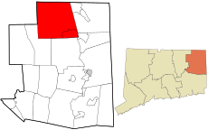 Woodstock's location within Windham County and Connecticut