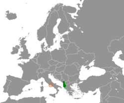 Map indicating locations of Albania and Holy See