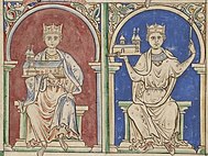 Coloured illumination of two seated mediaeval kings