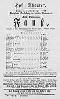 Programme for premiere of Goethe's Faust, 1829