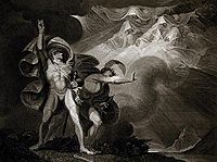 James Caldwell's engraving, after Henry Fuseli, of Macbeth's encounter with the witches.[102]