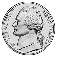 Jefferson has been depicted on the U.S. nickel since 1938.