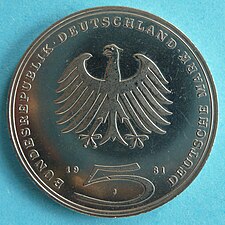 5 DM-Gedenkmünze der Bundesrepublik Deutschland von 1981 (Revers)
