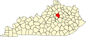 Map of Kentucky highlighting Fayette County