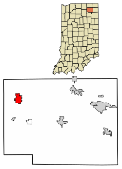 Location of Ligonier in Noble County, Indiana.