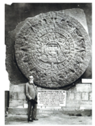 Photograph from 1917 of the Piedra del Sol with (then president) Venustiano Carranza