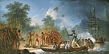 Painting entitled The Landing at Tanna, one of the New Hebrides by William Hodges